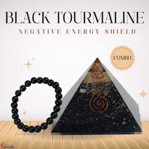 Energy shield- Black tourmaline Pyramid & bracelet combo | Studio Vaidik