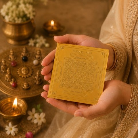स्टूडियो वैदिक नवग्रह यंत्र (ताम्रपत्र, सोना चढ़ाया हुआ)