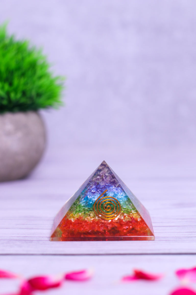 Seven Chakra Orgonite Pyramid for Positivity Vastu Decorative Showpiec ...