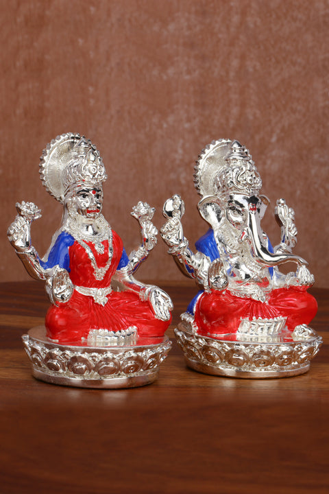 Studio Vaidik Pure Silver Plated Laxmi Ganesha Pair Goddess Idol for Diwali Pooja Gifting 3.5 inch