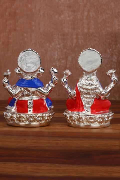 Studio Vaidik Pure Silver Plated Laxmi Ganesha Pair Goddess Idol for Diwali Pooja Gifting 3.5 inch