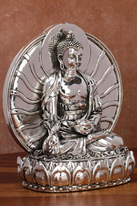 Studio Vaidik Pure Silver Plated 6 Inches Gautam Buddha with Sun Aura Statue Showpiece Idol Figurine for Feng Sui, Vastu, Home Decor, Office, Diwali, Gifting, Living Room, Bedroom, Study Table