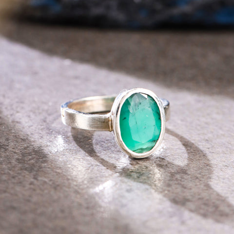 Certified Green Emerald Ring (Panna) in Sterling Silver, Adjustable- Design 2 | Studio Vaidik