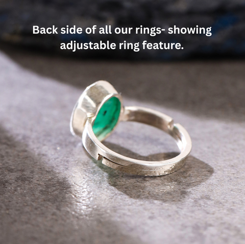 Certified Green Emerald Ring (Panna) in Sterling Silver, Adjustable- Design 2 | Studio Vaidik