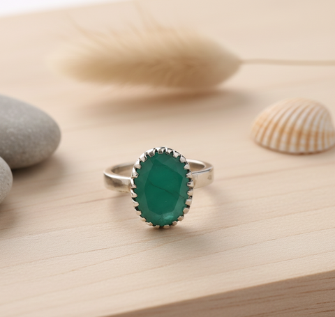 Certified Green Emerald Ring (Panna) in Sterling Silver, Adjustable- Design 3 | Studio Vaidik