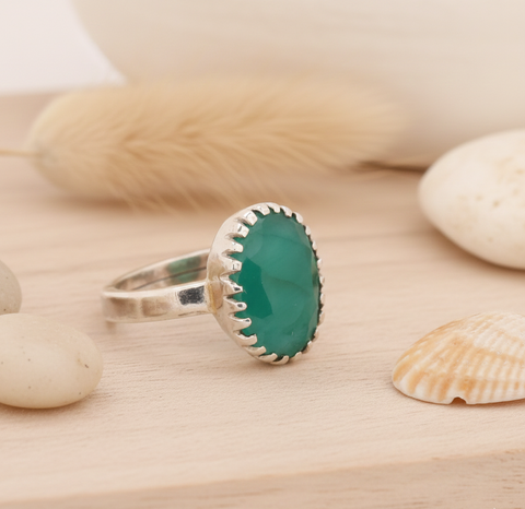 Certified Green Emerald Ring (Panna) in Sterling Silver, Adjustable- Design 3 | Studio Vaidik
